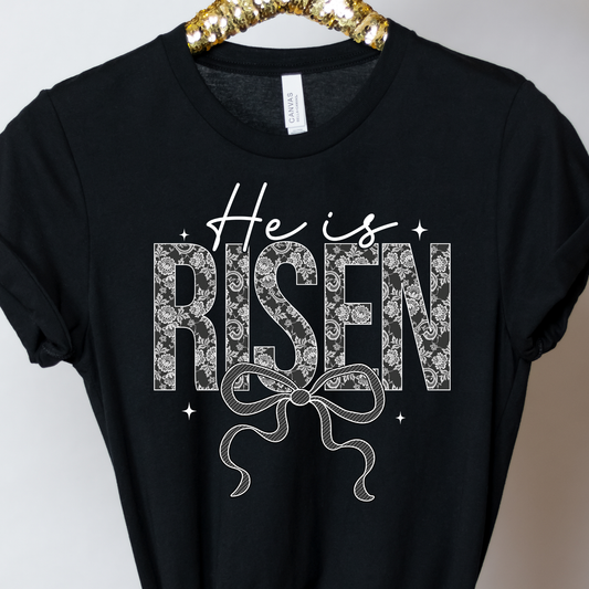 He Is Risen Lace Shirt | Christian Easter Shirt for Women