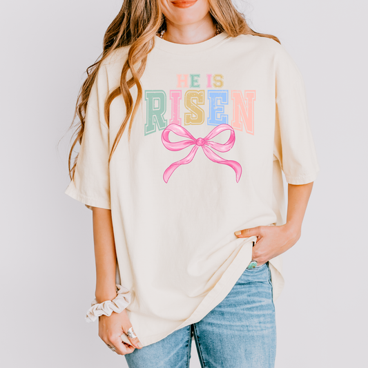 He Is Risen Bow Shirt | Christian Easter Shirt for Women