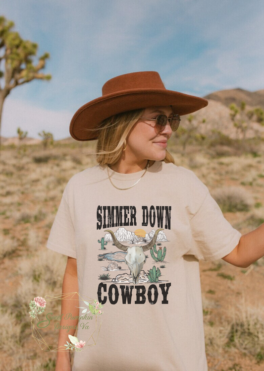 Coastal Cowgirl Aesthetic Shirt - Simmer Down Cowboy - Perfect Summer Outfit for Beach or Festival