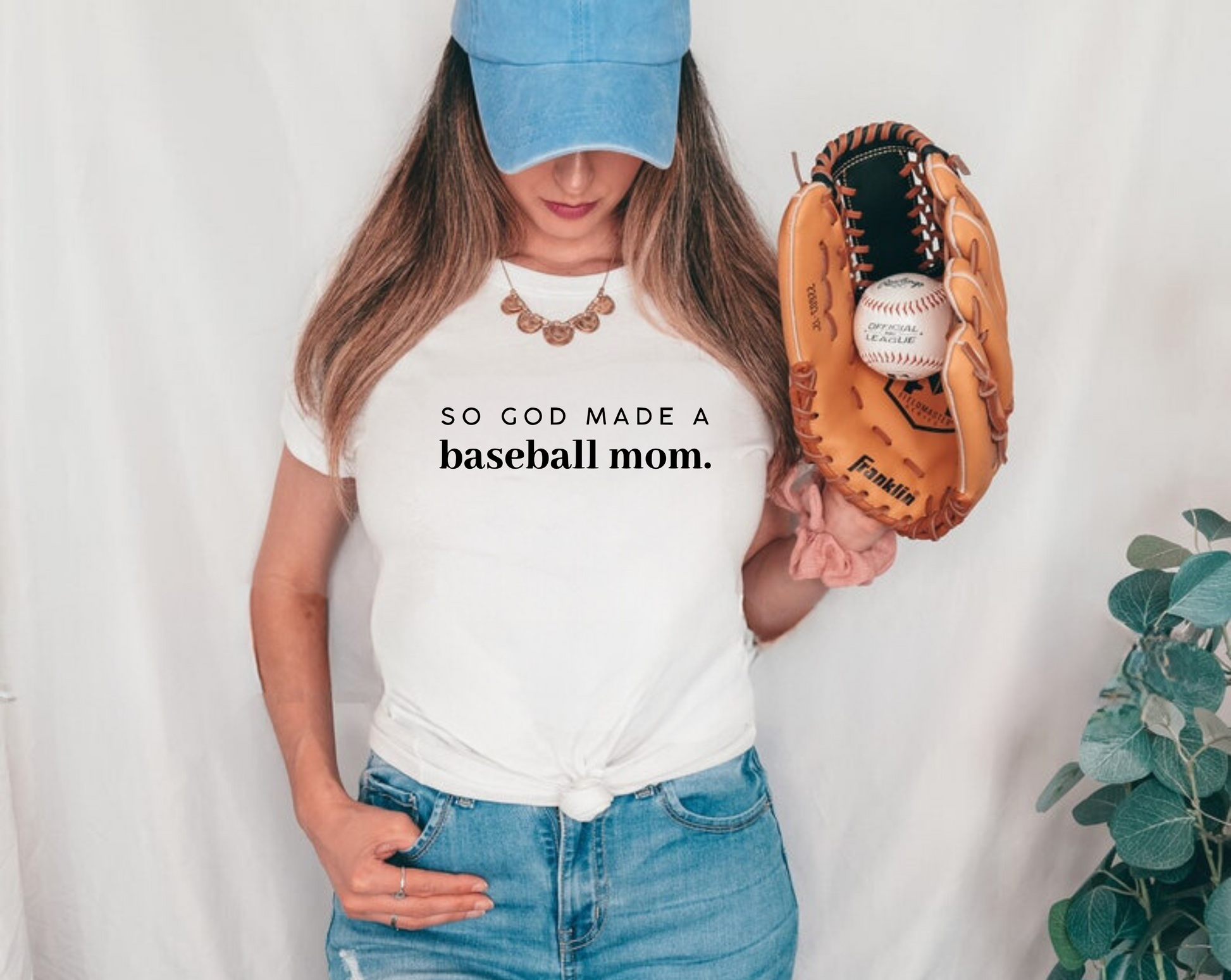 "So God Made A Baseball Mom" shirt for women - Cute and funny baseball mom shirt with a special message.