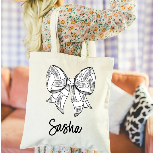 Personalized Volleyball Bow Tote Bag