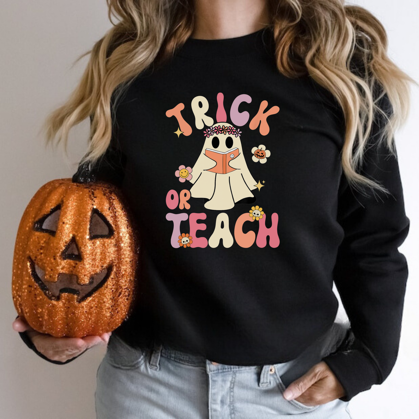 Retro Halloween Teacher Sweatshirt - Trick or Teach