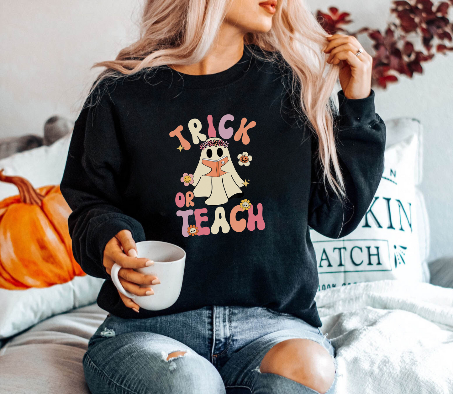 Retro Halloween Teacher Sweatshirt - Trick or Teach