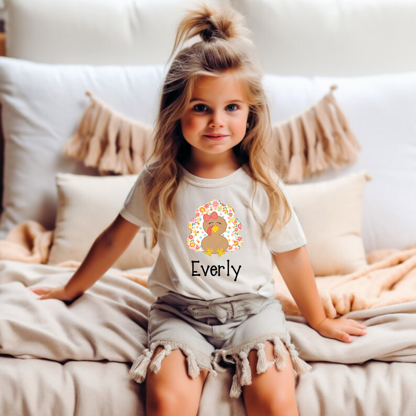 Personalized Thanksgiving turkey shirt for girls.