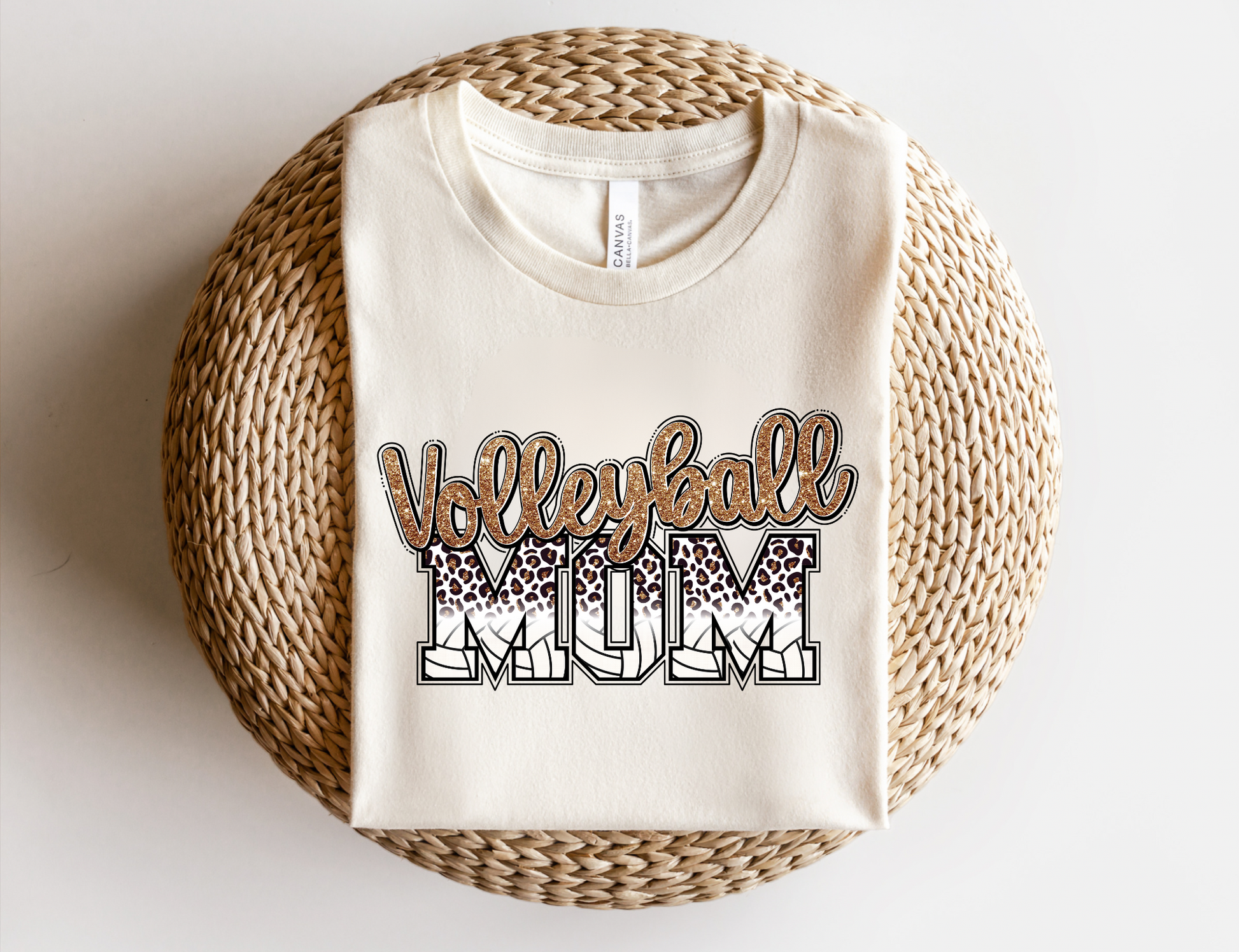 Leopard print volleyball mom shirt.