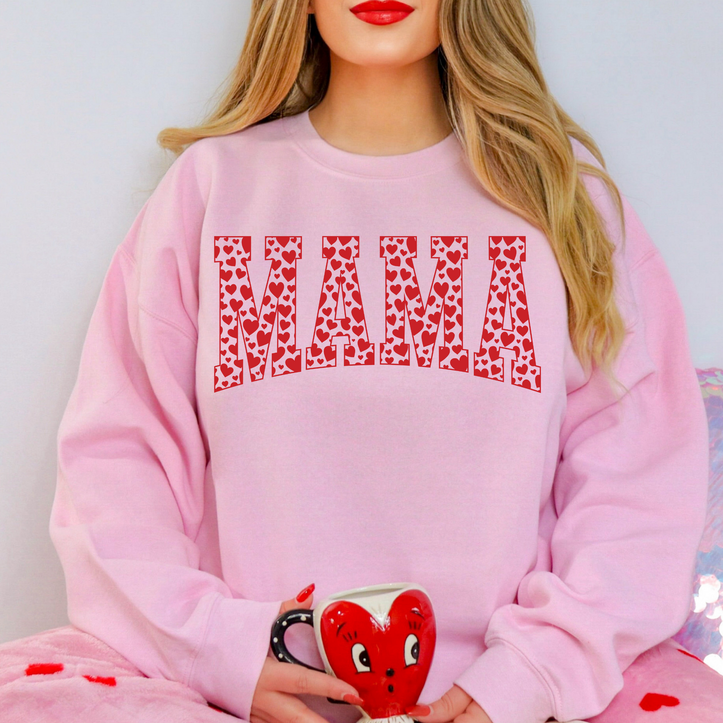 Valentine's Day Mama Red Hearts Crewneck Sweatshirt