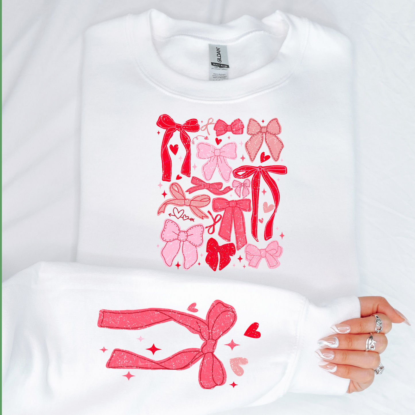 Valentine's Day Coquette Bows Sweatshirt (with Sleeve Accent)