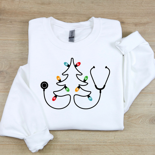 Nurse Christmas Stethoscope Tree Crewneck Sweatshirt