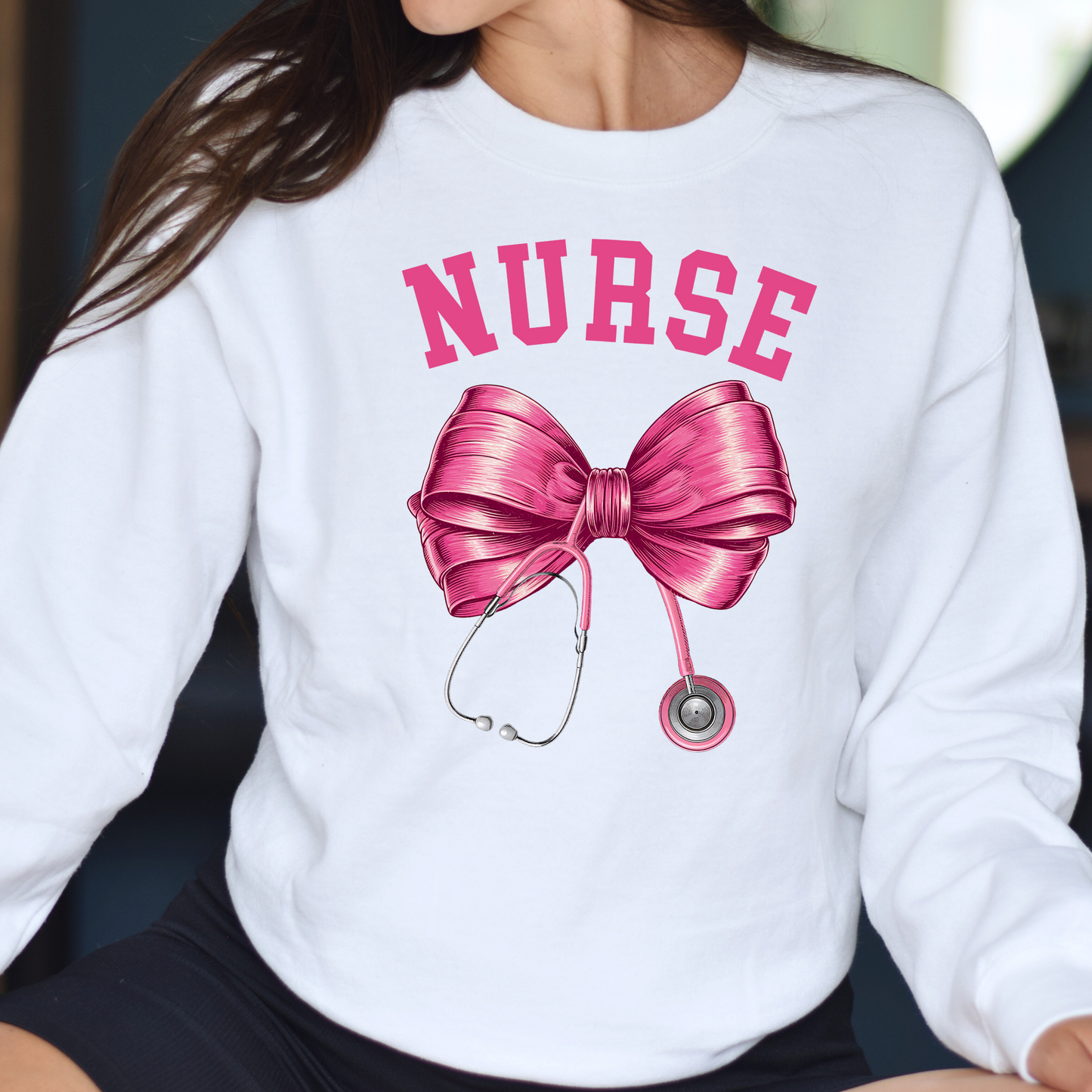 Nurse Pink Bow Crewneck Sweatshirt