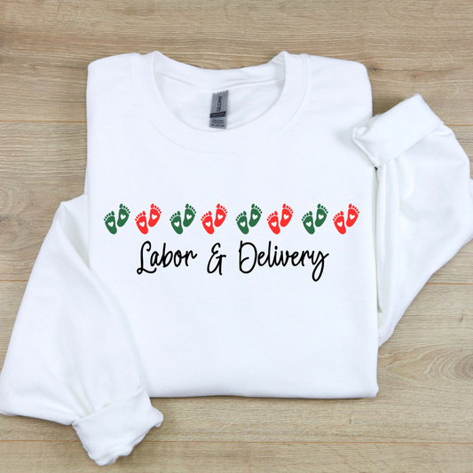 Baby Footprint Christmas Labor and Delivery Nurse Sweatshirt