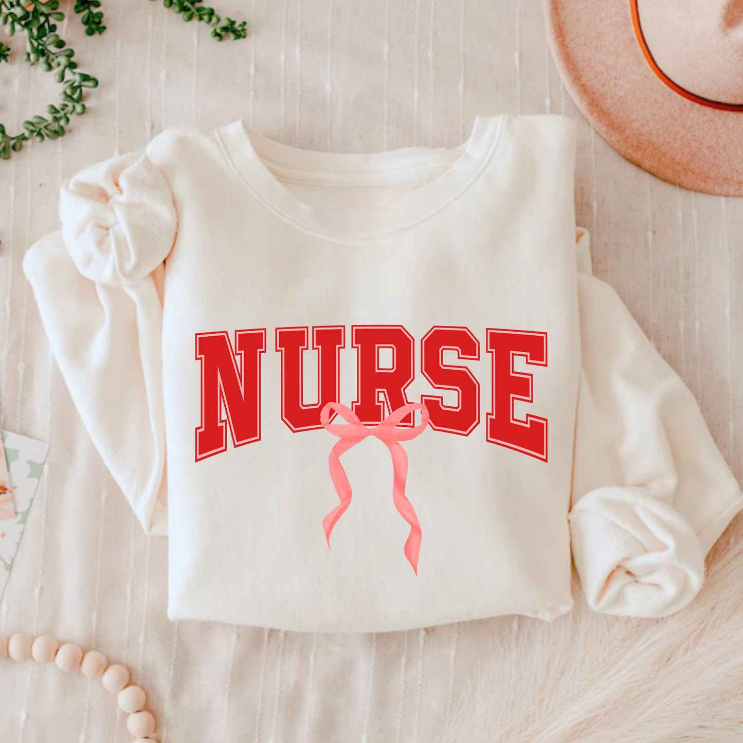 Nurse Red Bow Crewneck Sweatshirt