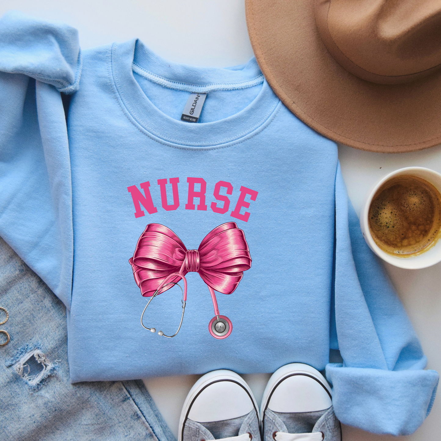 Nurse Pink Bow Crewneck Sweatshirt