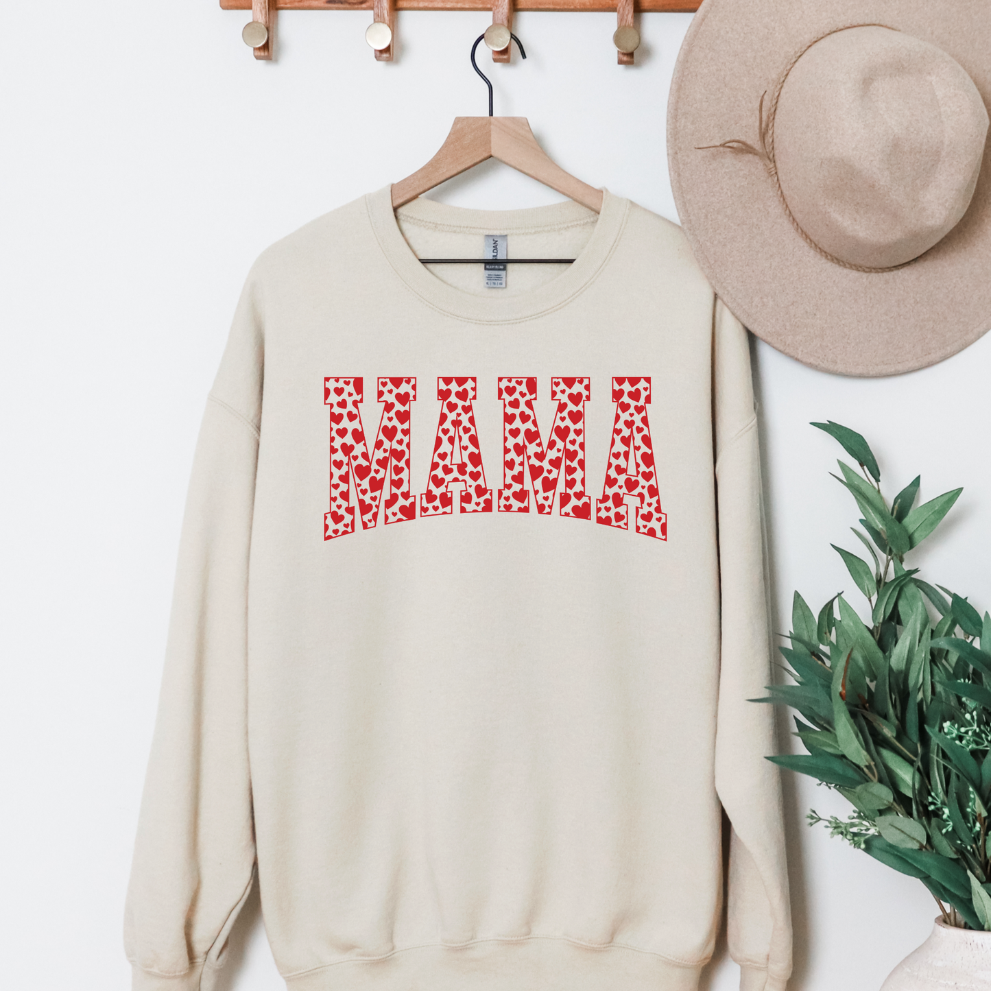 Valentine's Day Mama Red Hearts Crewneck Sweatshirt