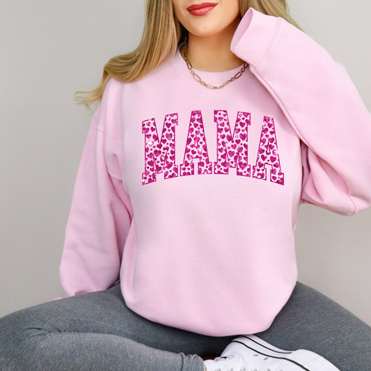 Valentine's Day Mama Pink Hearts Crewneck Sweatshirt