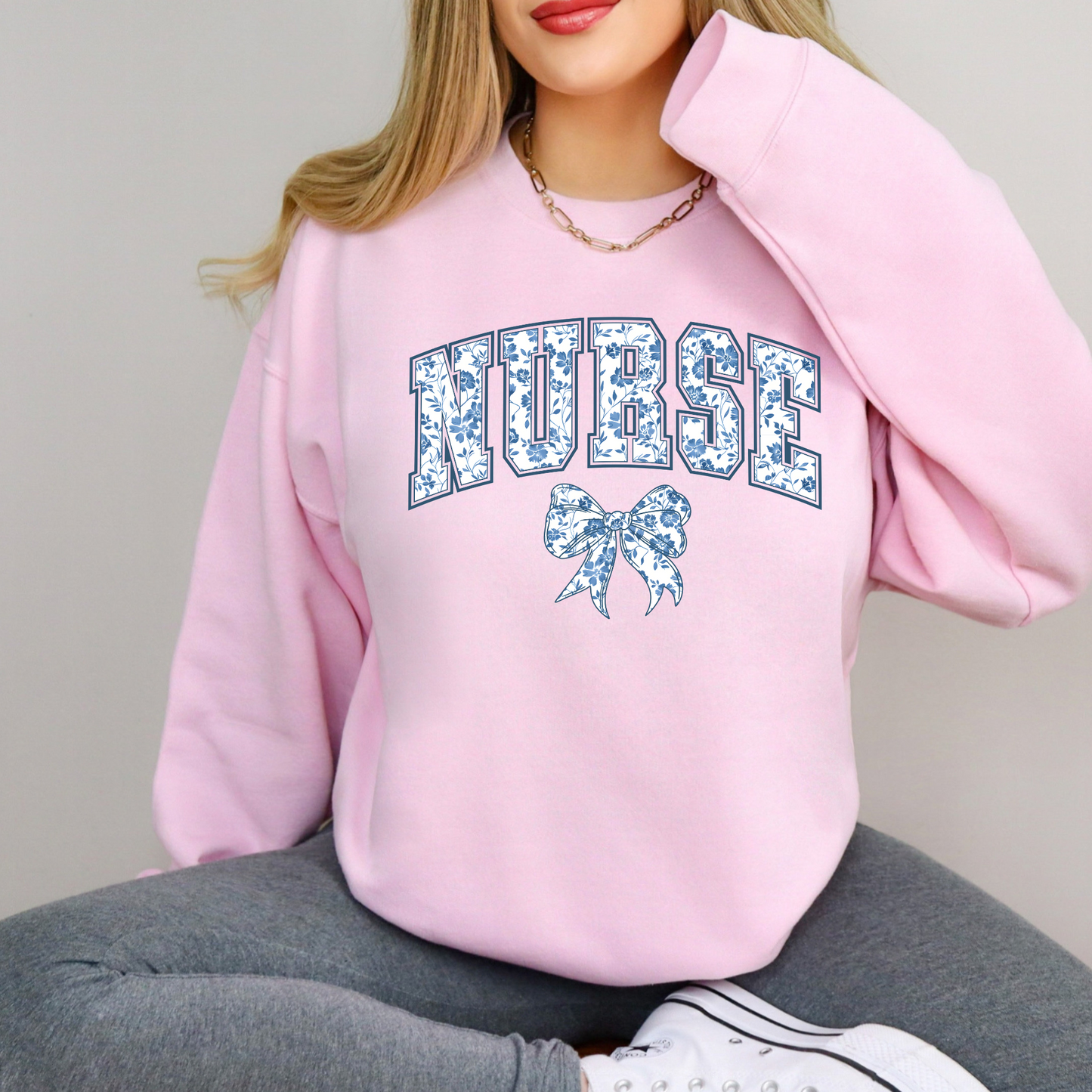 Nurse Toile Bow Crewneck Sweatshirt