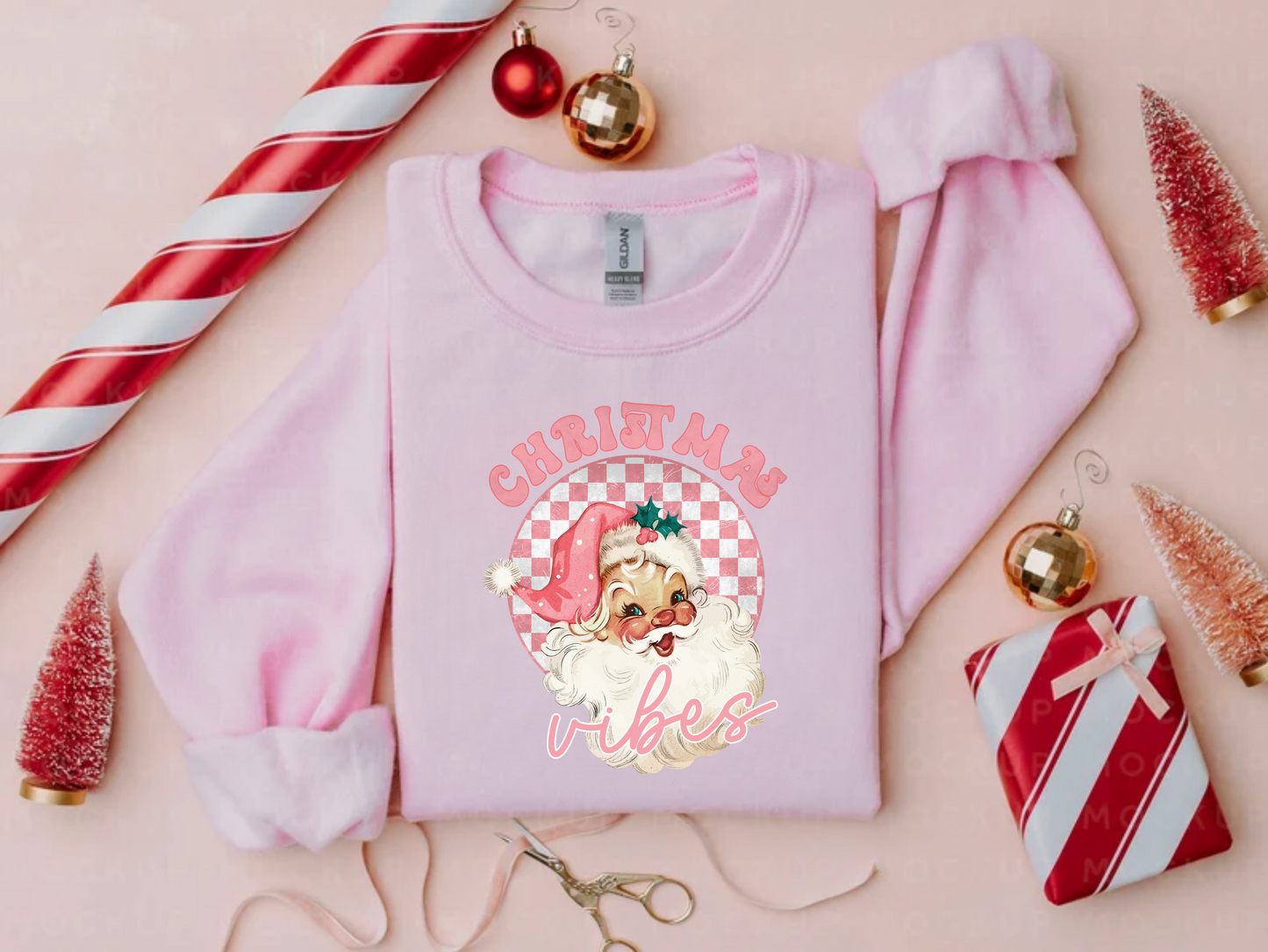 Pink Santa Christmas Vibes Crewneck