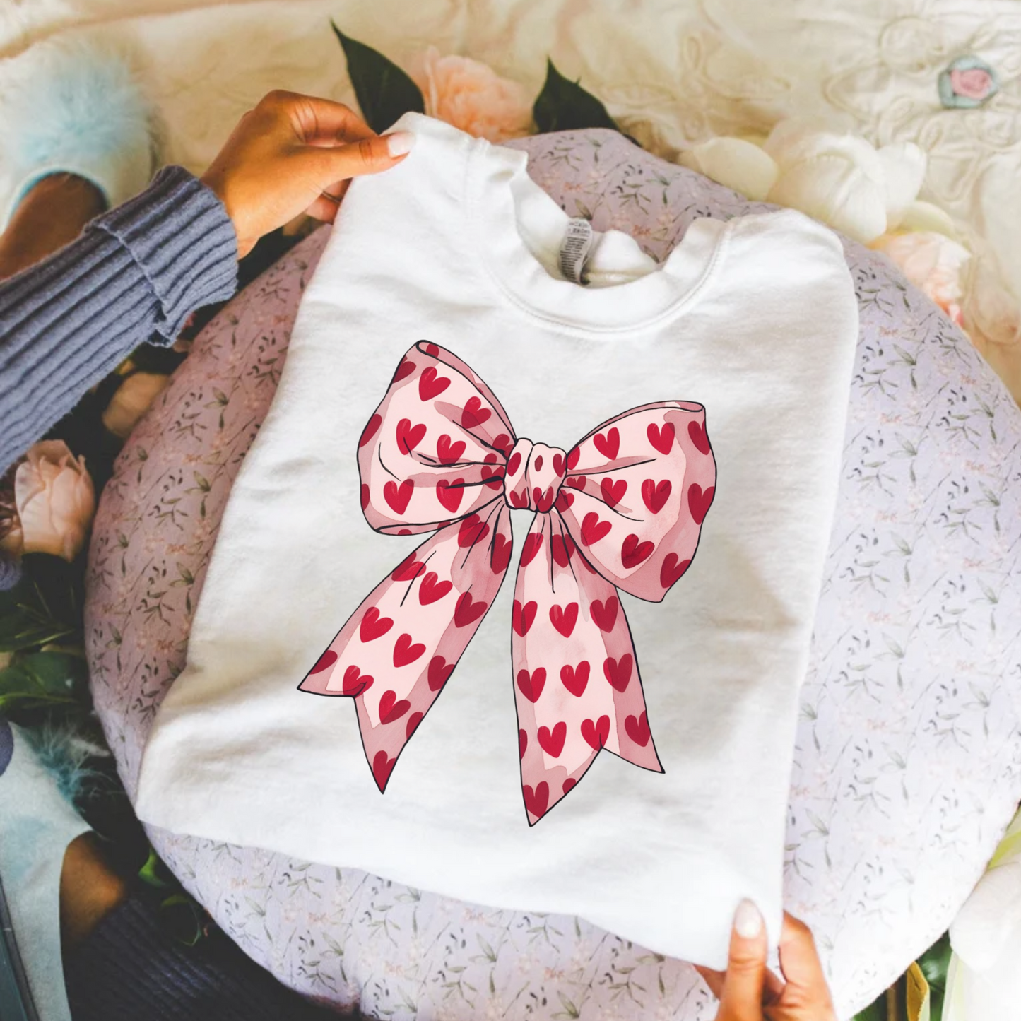 Valentine's Day Coquette Pink Heart Bow Sweatshirt