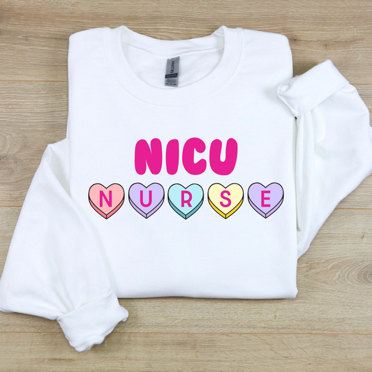 NICU Nurse Valentine's Day Candy Hearts Sweatshirt