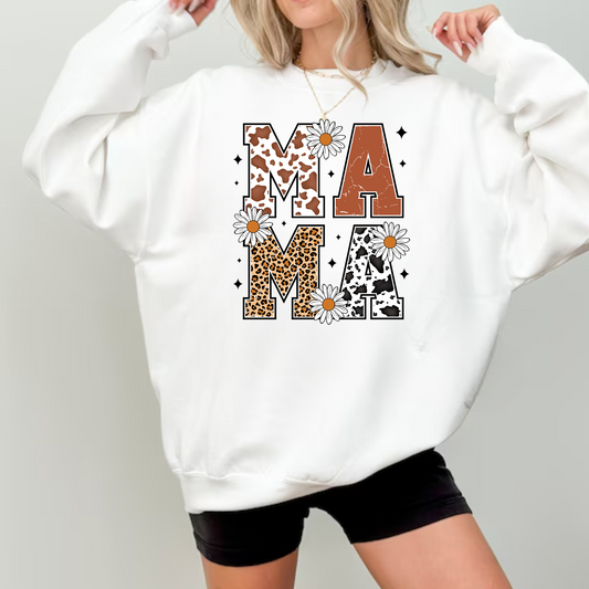 Western Cow Print Mama Crewneck Sweatshirt