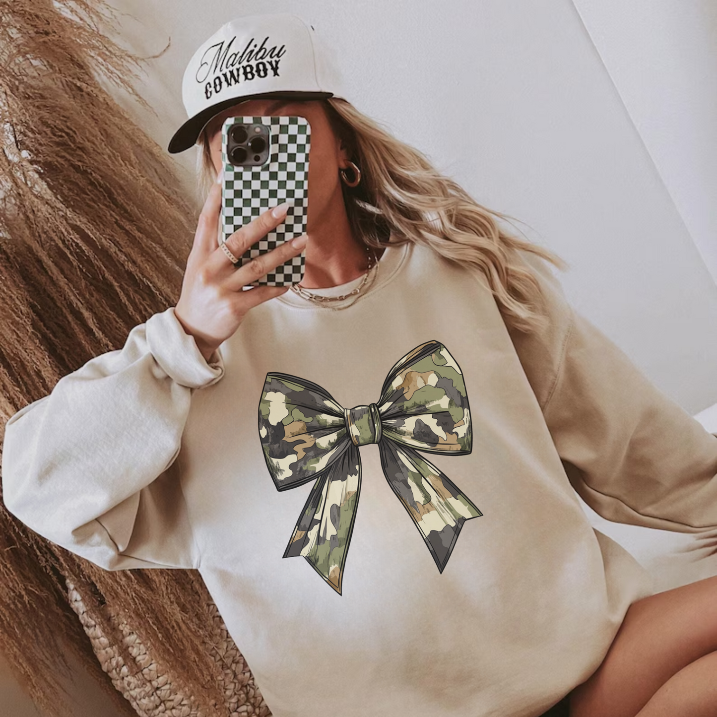 Camo Bow Coquette Crewneck Sweatshirt