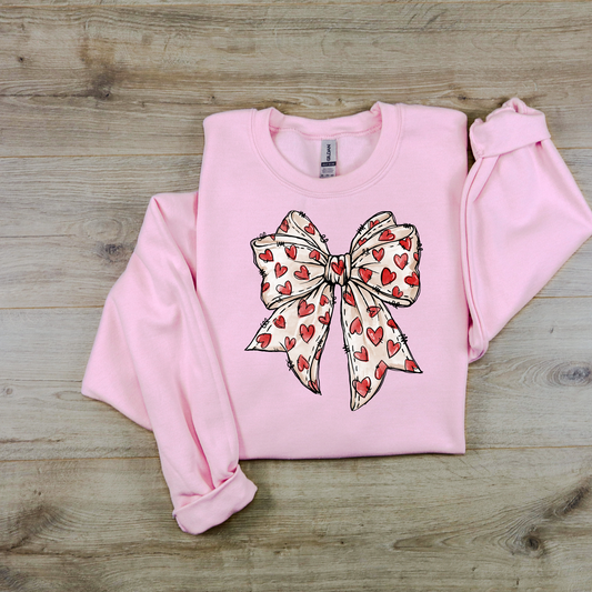 Valentine's Day Coquette Red Heart Bow Sweatshirt