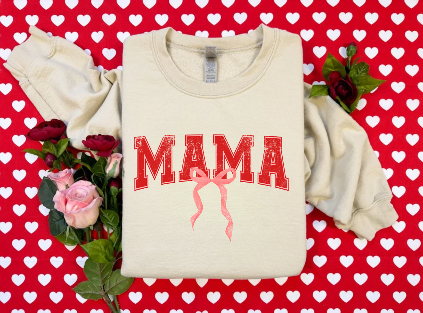 Valentine's Day Mama Bow Crewneck Sweatshirt