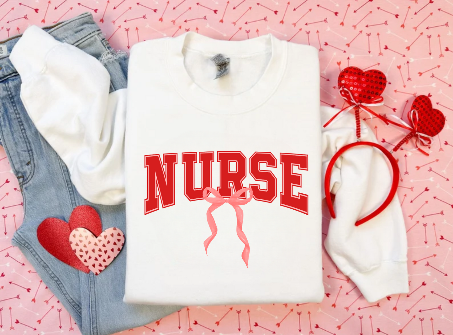 Nurse Red Bow Crewneck Sweatshirt