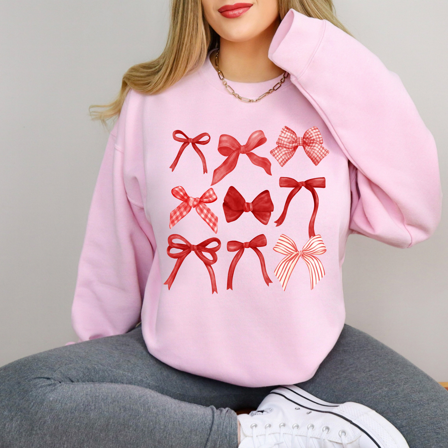 Coquette Bow Collage Valentine's Day Crewneck Sweatshirt