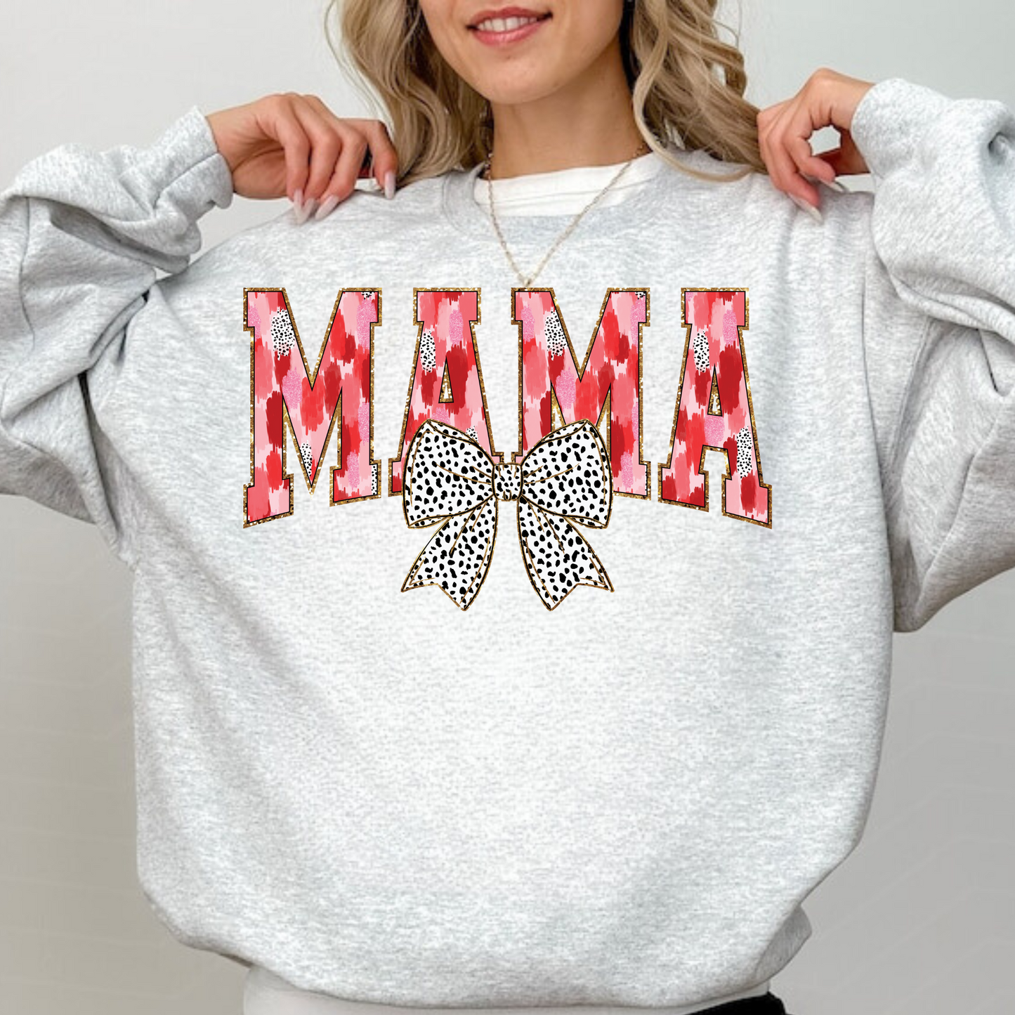 Valentine's Day Mama Brushstroke Bow Crewneck Sweatshirt