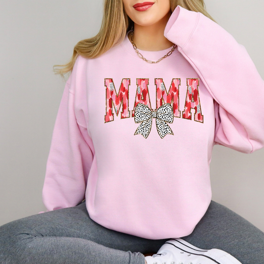 Valentine's Day Mama Brushstroke Bow Crewneck Sweatshirt