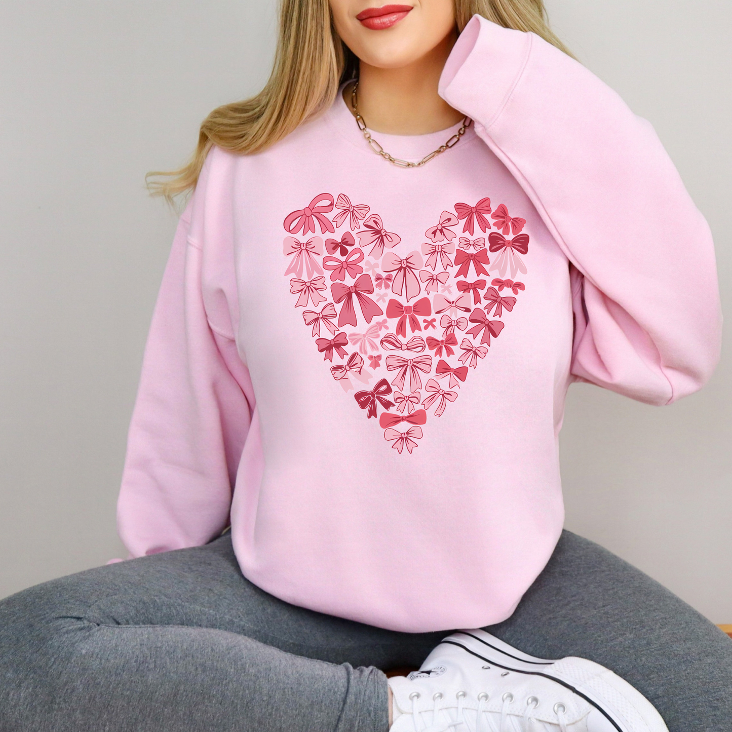 Coquette Bow Heart Valentine's Day Crewneck Sweatshirt