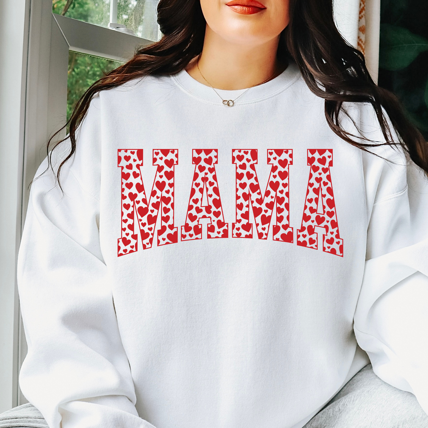 Valentine's Day Mama Red Hearts Crewneck Sweatshirt