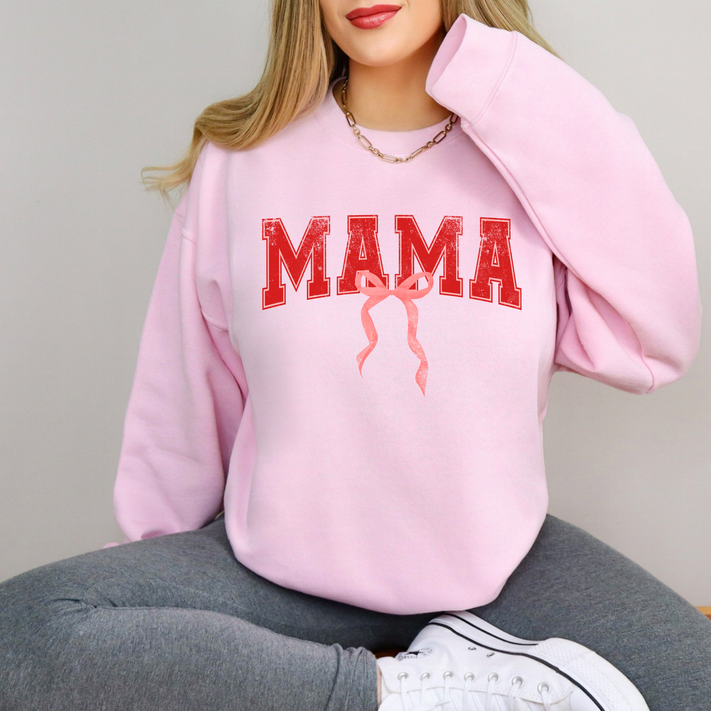 Valentine's Day Mama Bow Crewneck Sweatshirt