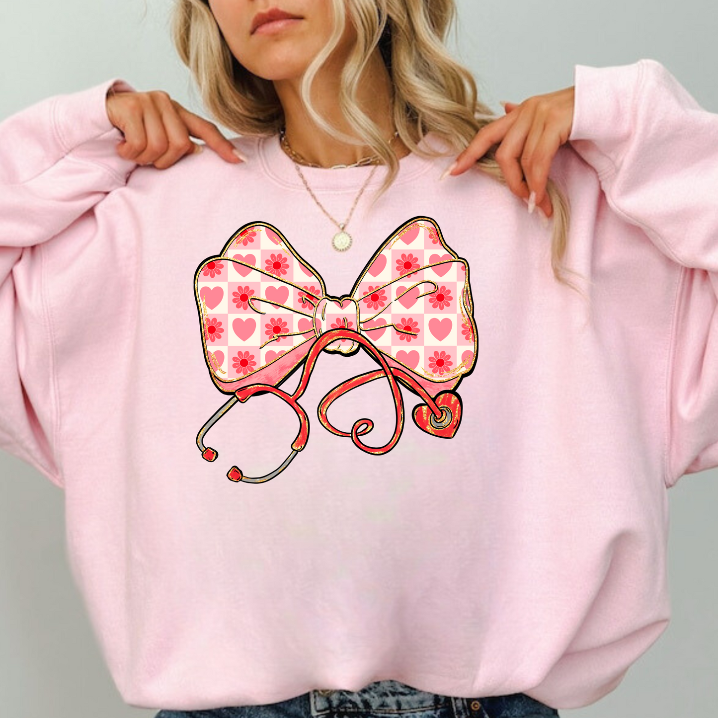 Valentine's Day Nurse Bow Stethoscope Sweatshirt