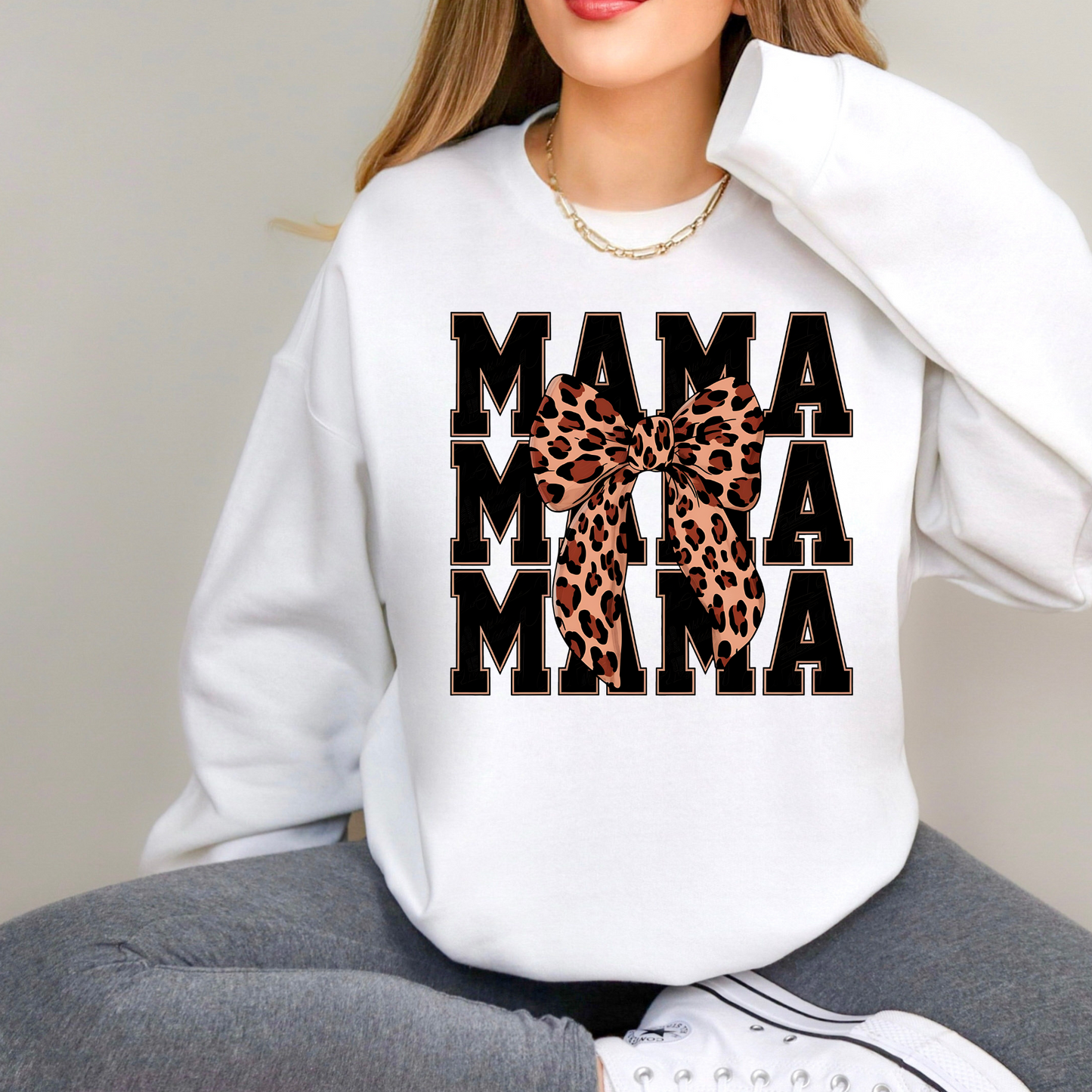 Leopard Bow Mama Crewneck Sweatshirt