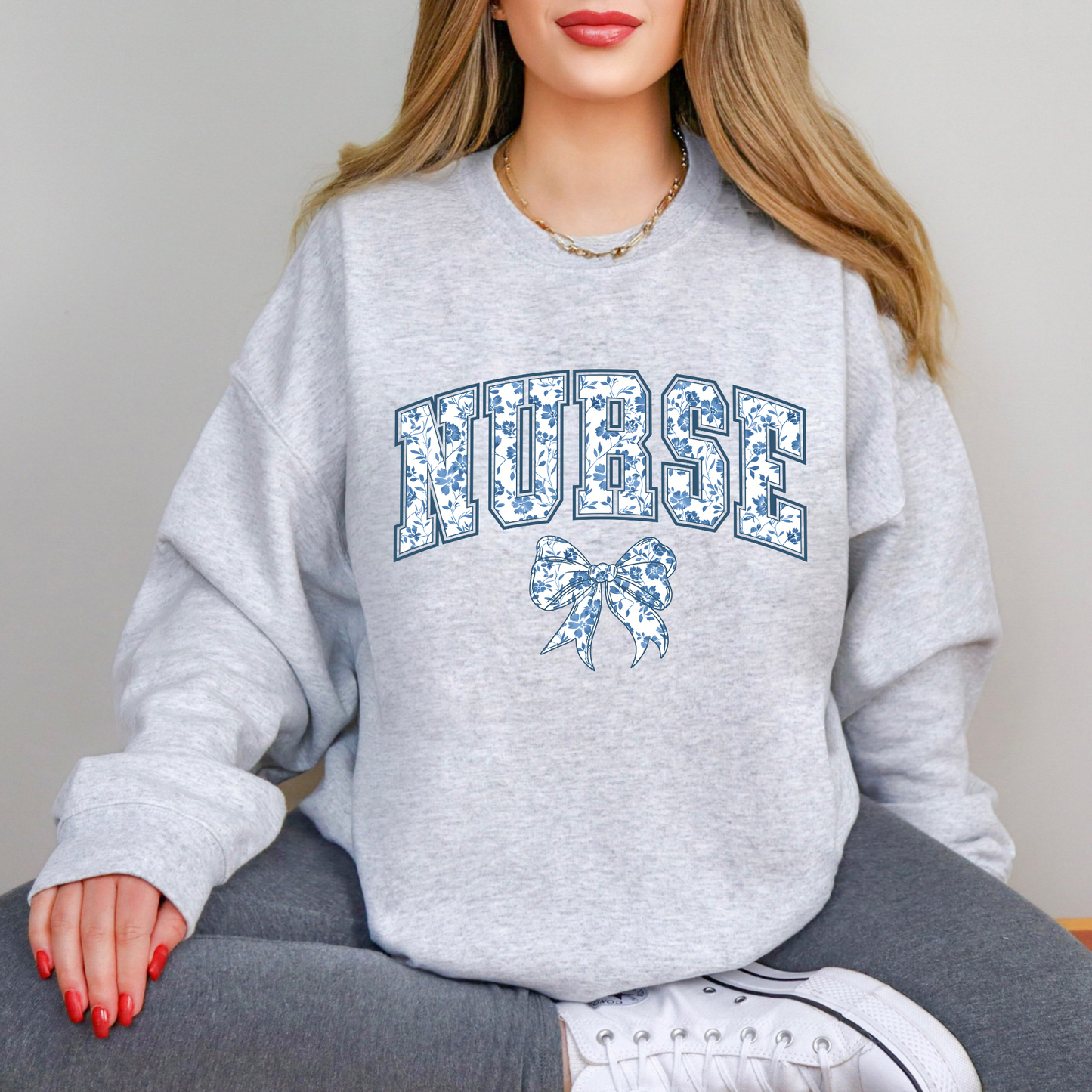 Nurse Toile Bow Crewneck Sweatshirt