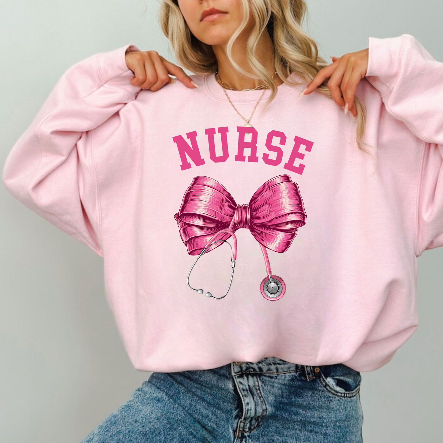 Nurse Pink Bow Crewneck Sweatshirt