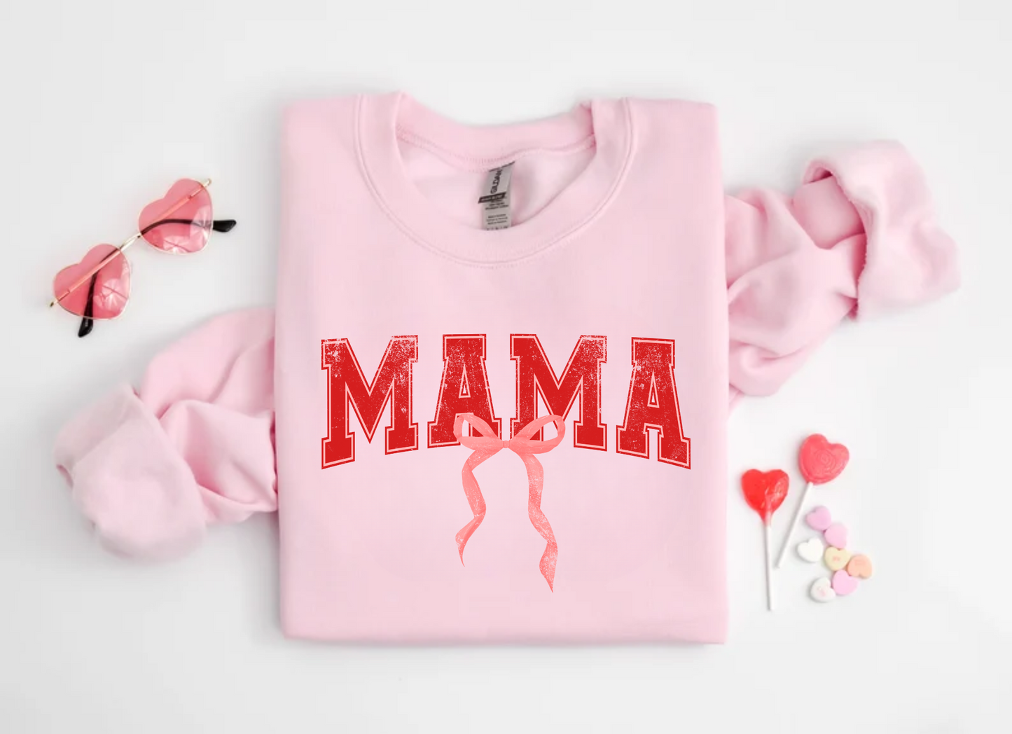 Valentine's Day Mama Bow Crewneck Sweatshirt