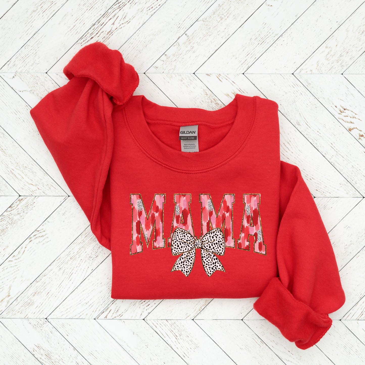 Valentine's Day Mama Brushstroke Bow Crewneck Sweatshirt