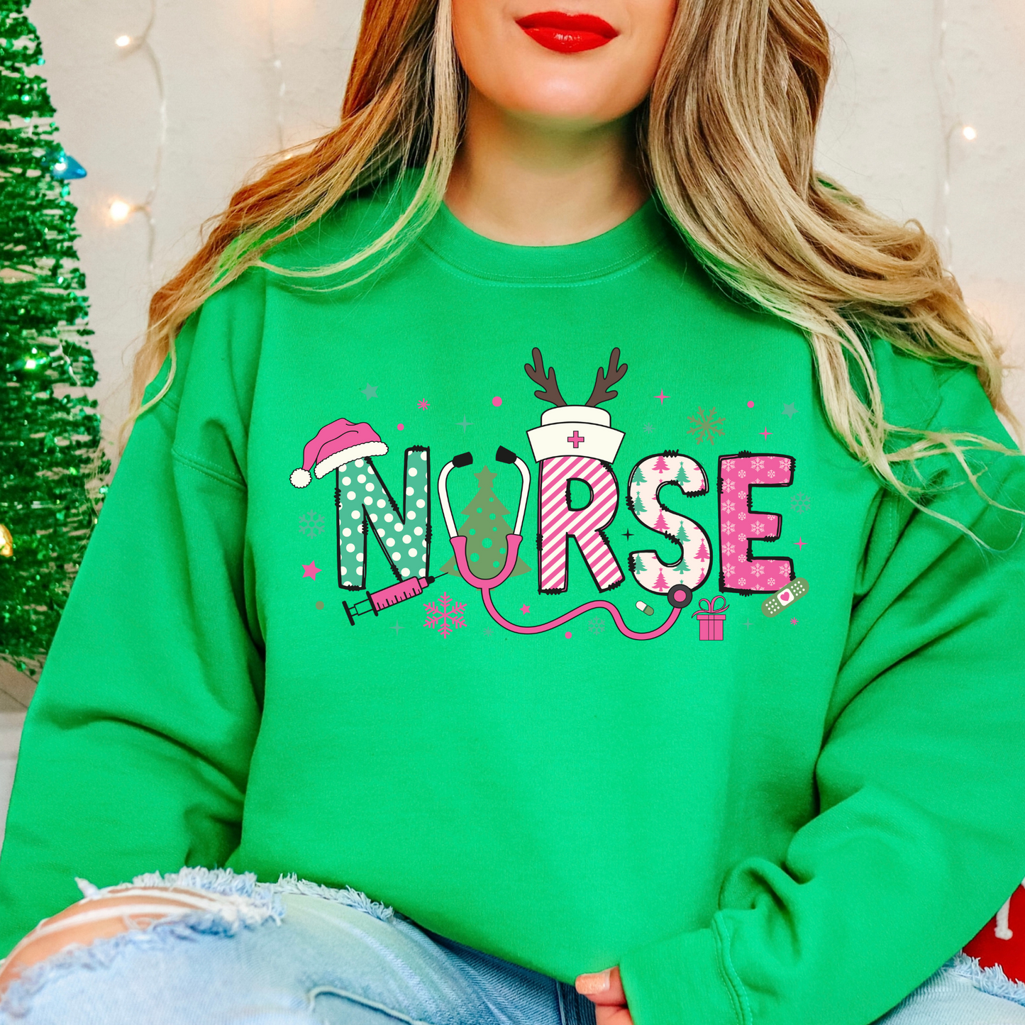 Pink Christmas Nurse Sweatshirt