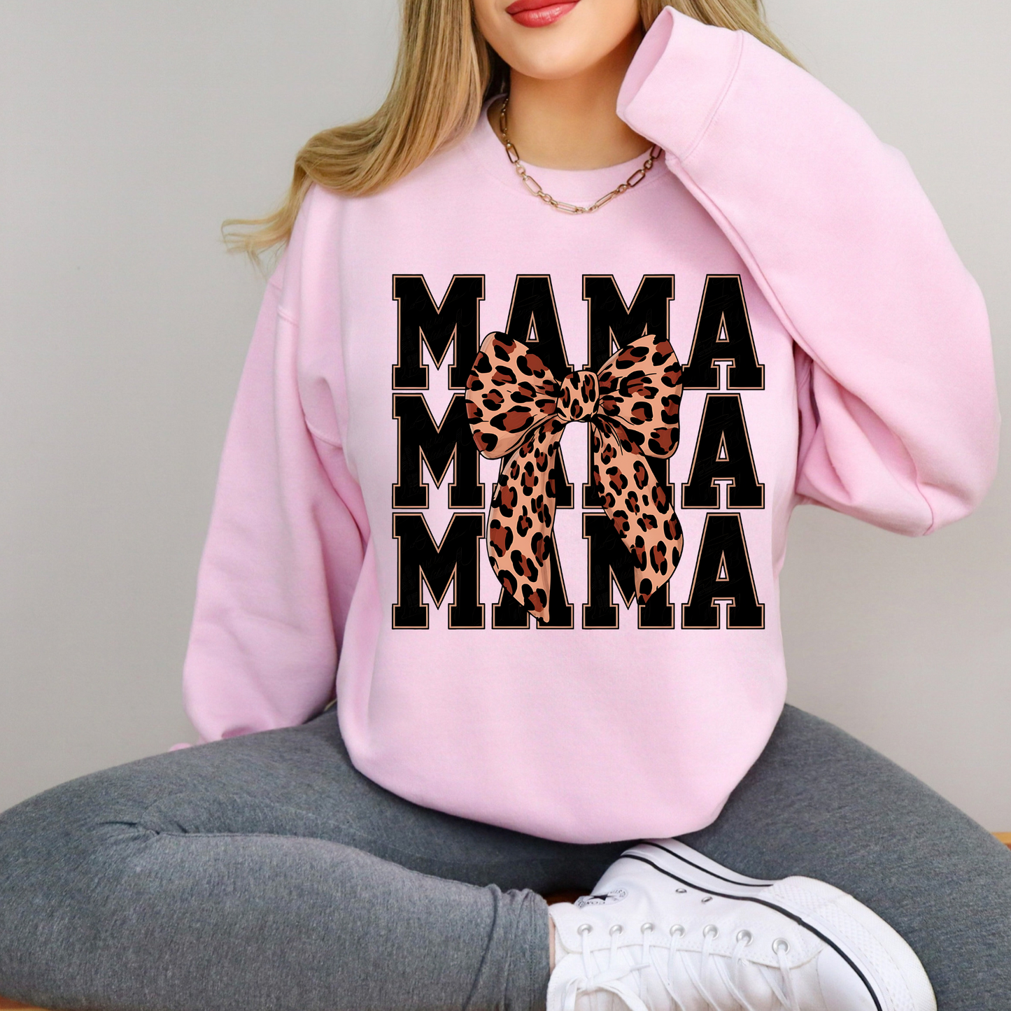 Leopard Bow Mama Crewneck Sweatshirt