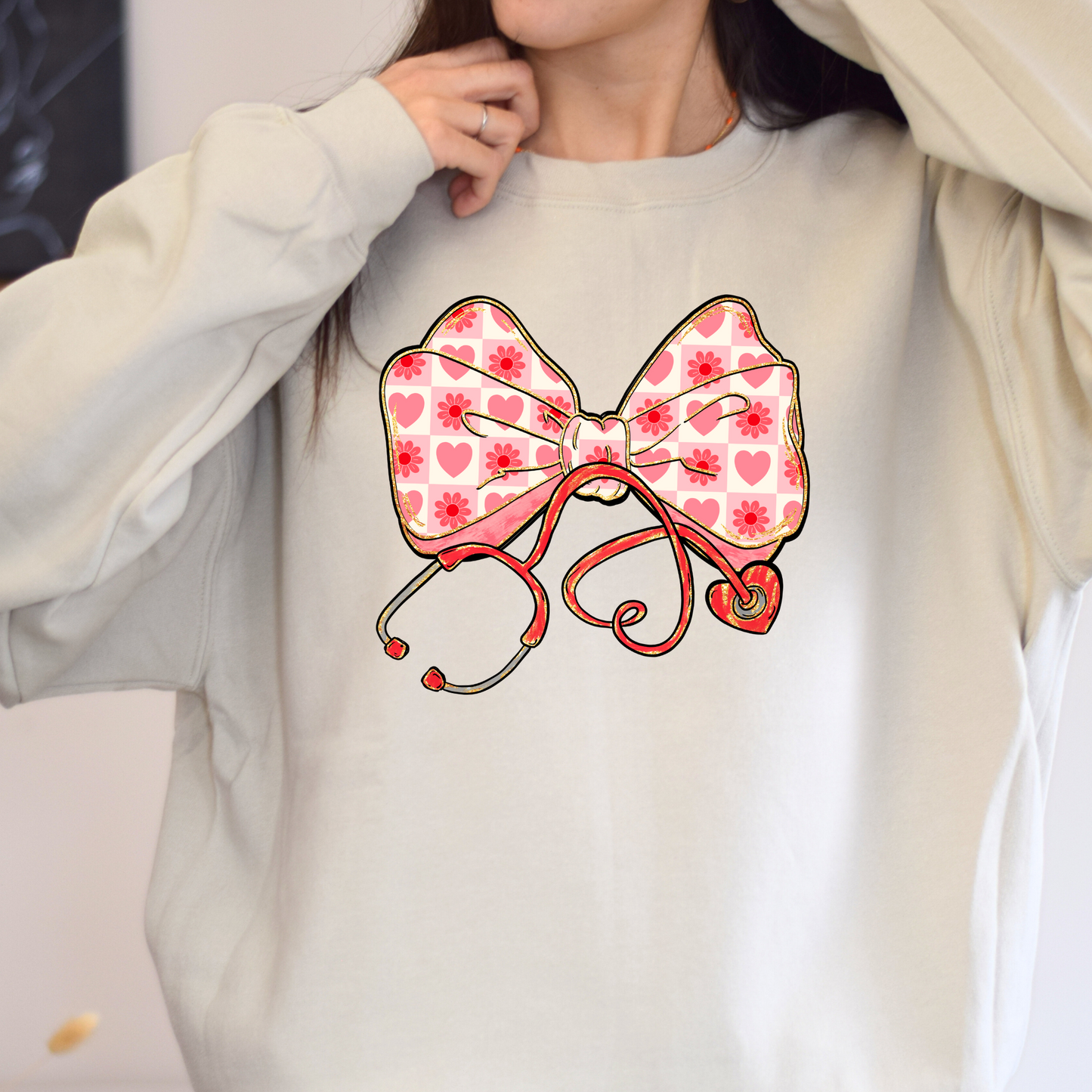 Valentine's Day Nurse Bow Stethoscope Sweatshirt