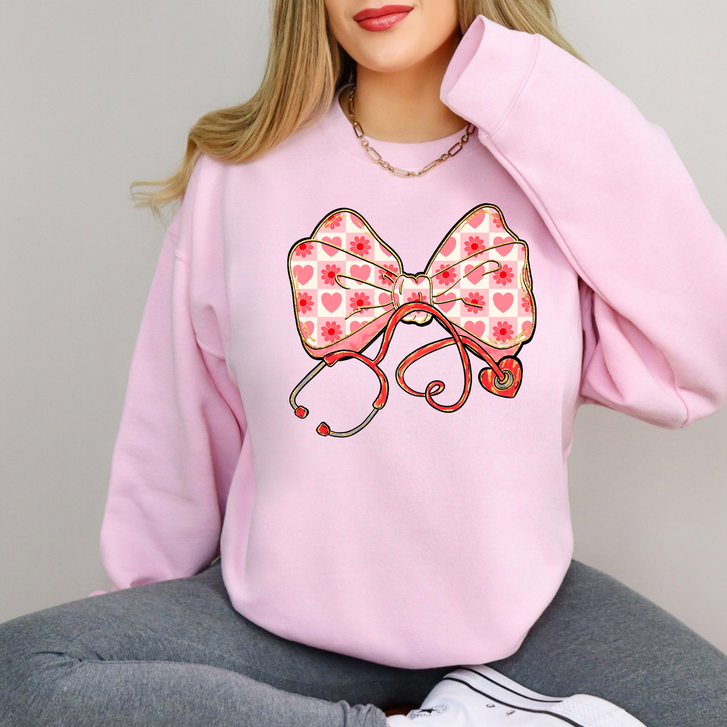 Valentine's Day Nurse Bow Stethoscope Sweatshirt