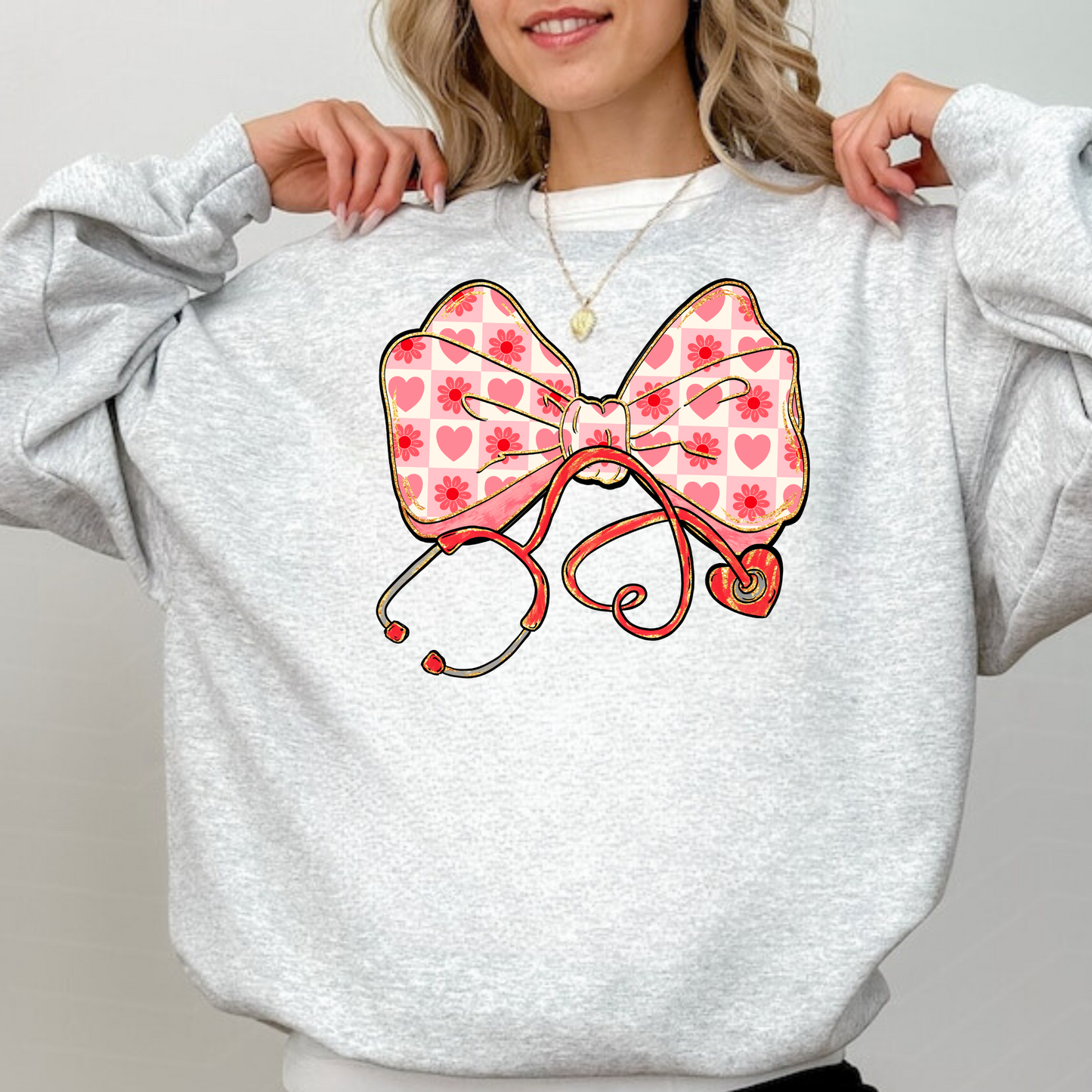 Valentine's Day Nurse Bow Stethoscope Sweatshirt