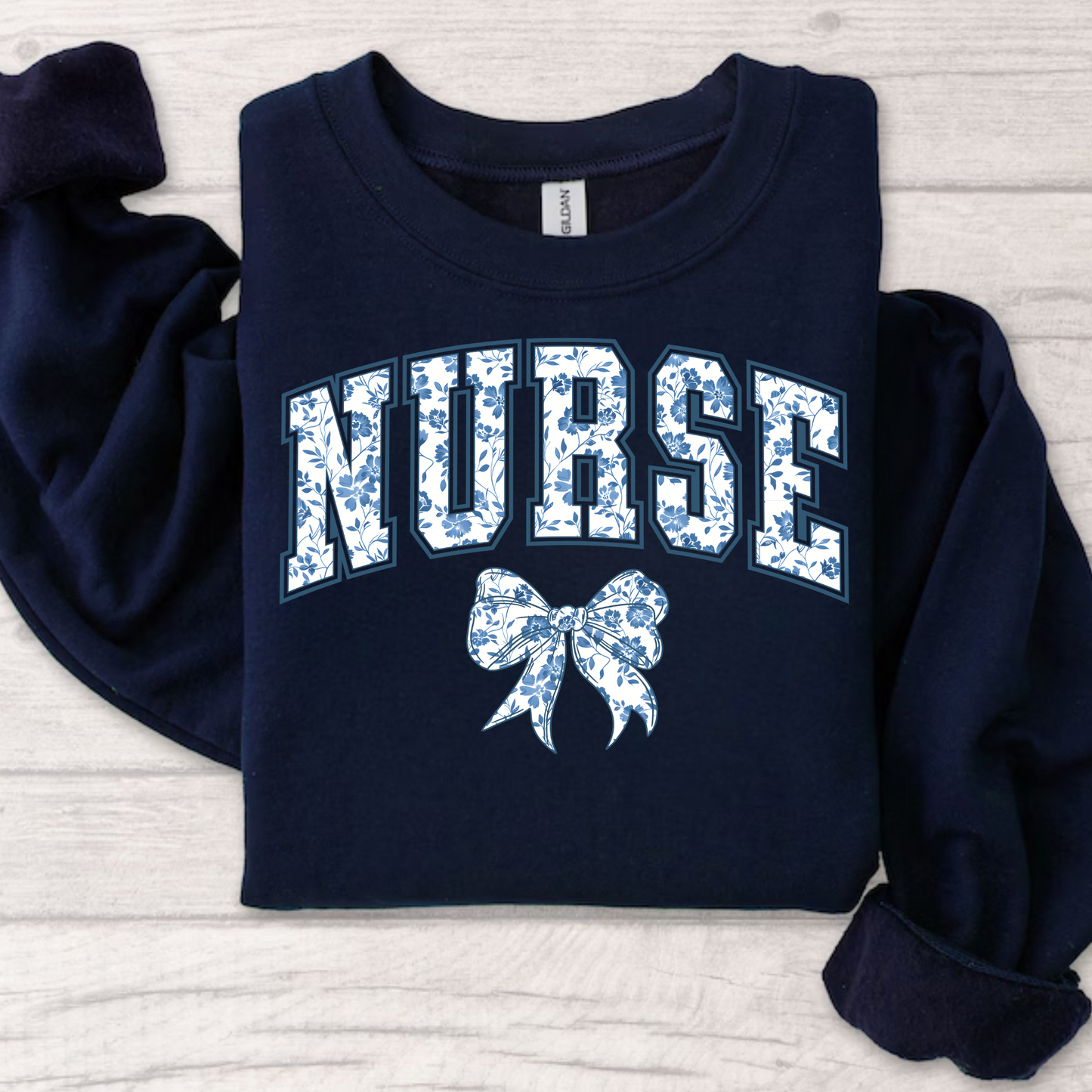 Nurse Toile Bow Crewneck Sweatshirt