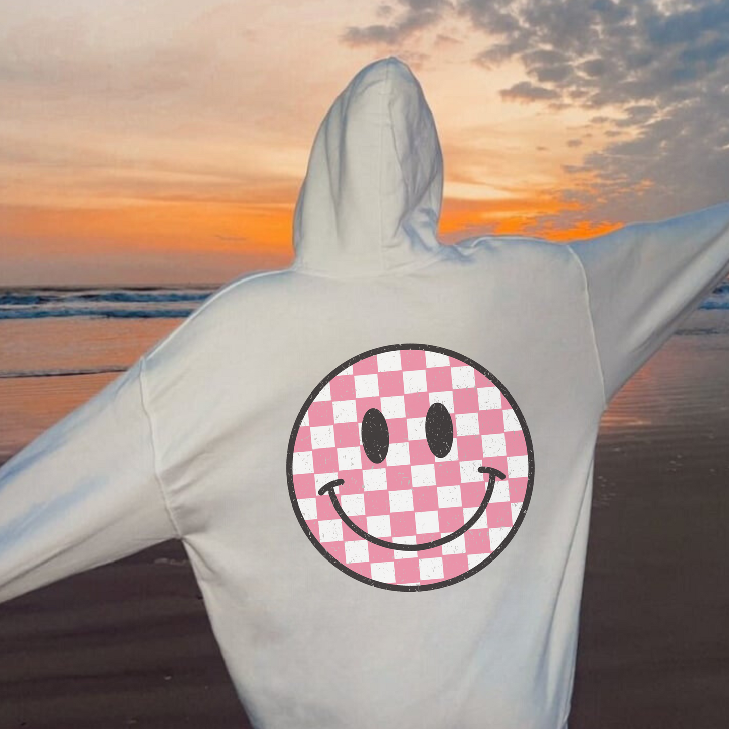 Retro Checkered Happy Face Hoodie