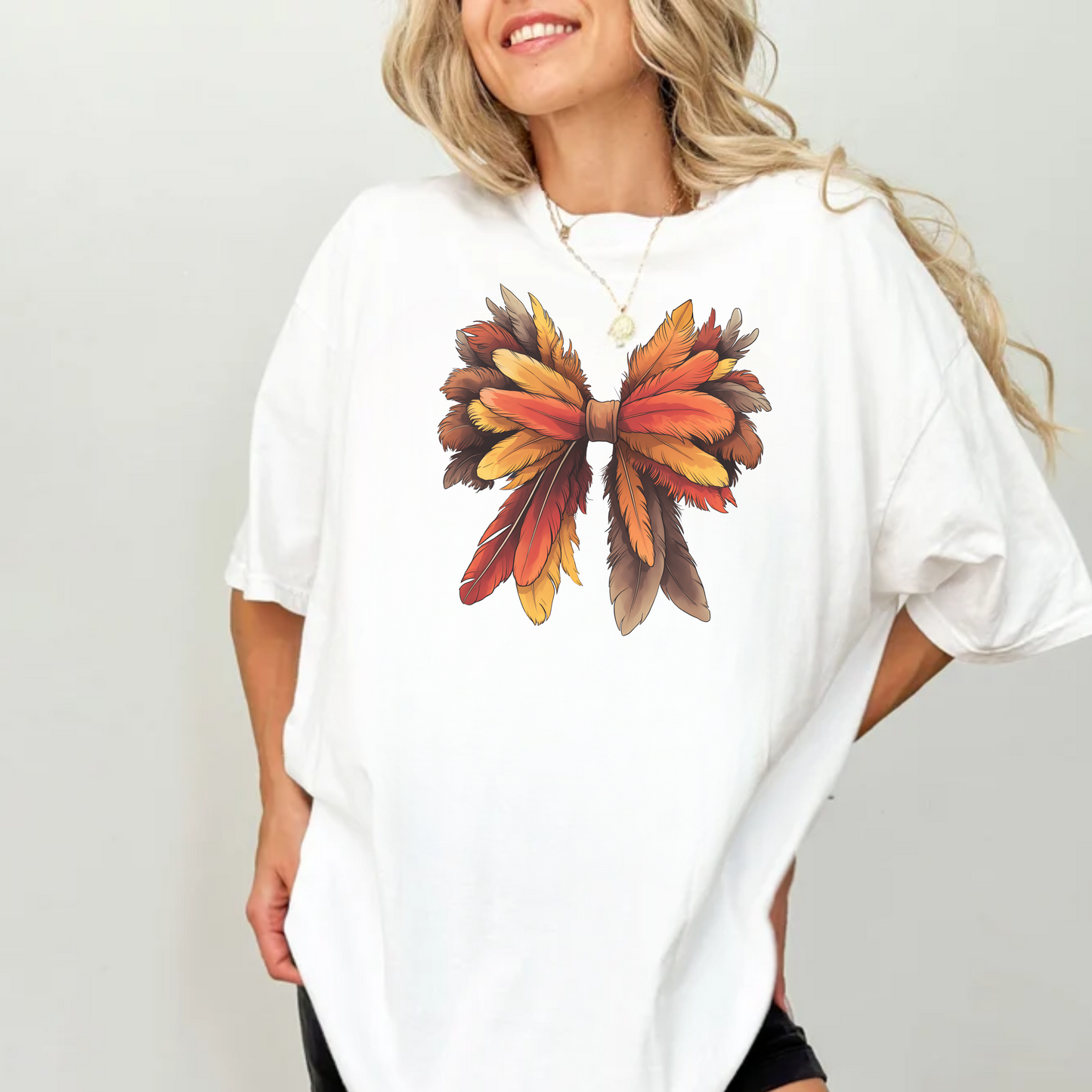 Turkey Feather Bow Thanksgiving Shirt | Coquette Thanksgiving Shirt