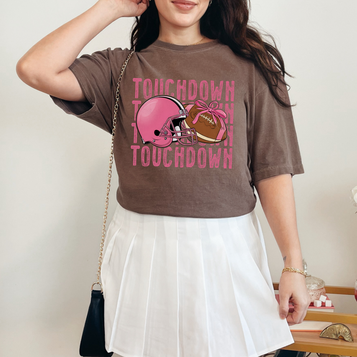 Pink Preppy Football Touchdown Shirt Comfort Colors