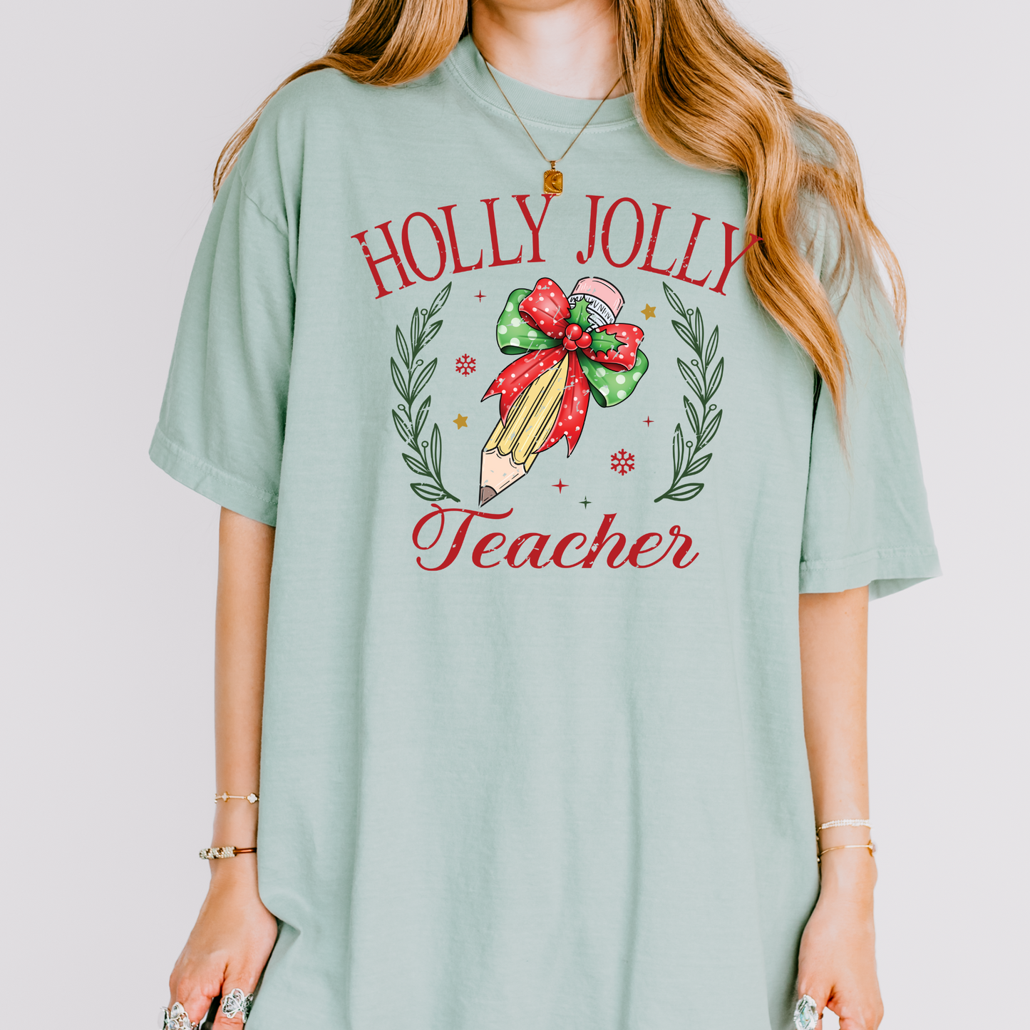 Holly Jolly Teacher Christmas Shirt - Unisex Comfort Colors Tee