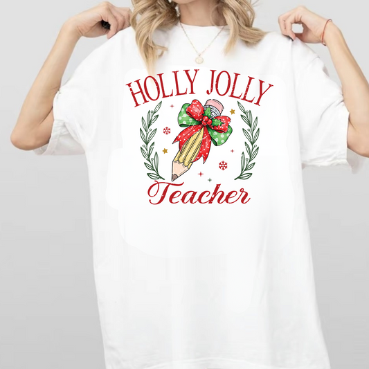 Holly Jolly Teacher Christmas Shirt - Unisex Comfort Colors Tee